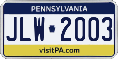 PA license plate JLW2003