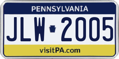 PA license plate JLW2005