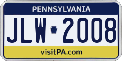 PA license plate JLW2008