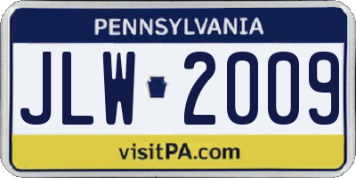 PA license plate JLW2009