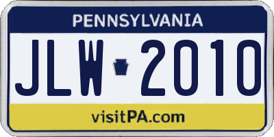 PA license plate JLW2010