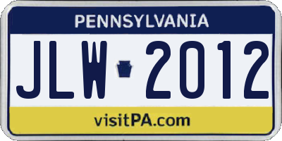 PA license plate JLW2012