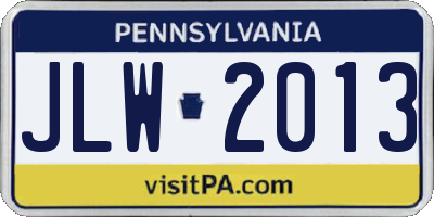 PA license plate JLW2013