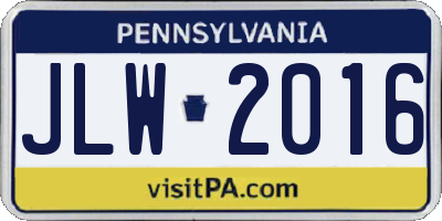 PA license plate JLW2016