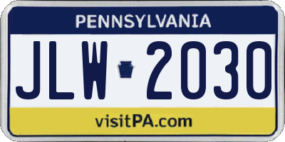 PA license plate JLW2030