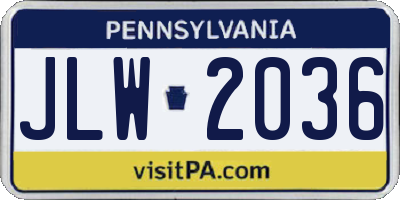 PA license plate JLW2036