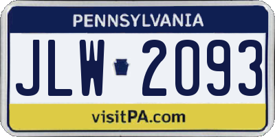 PA license plate JLW2093