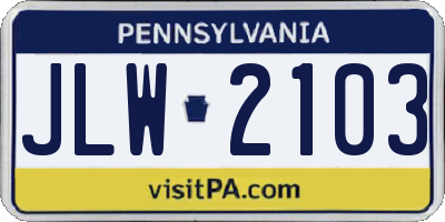 PA license plate JLW2103