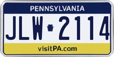 PA license plate JLW2114