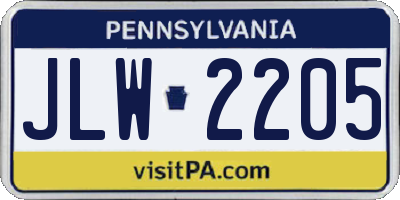 PA license plate JLW2205