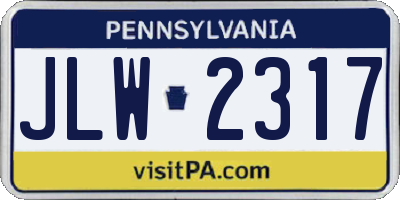 PA license plate JLW2317
