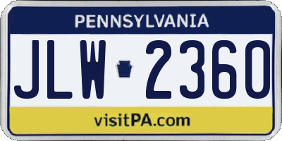 PA license plate JLW2360