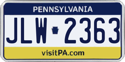 PA license plate JLW2363