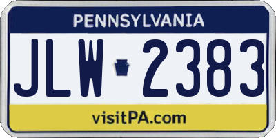 PA license plate JLW2383