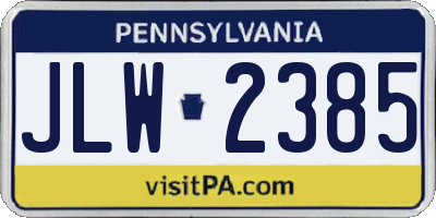PA license plate JLW2385