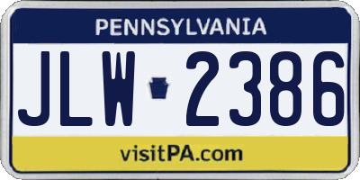 PA license plate JLW2386