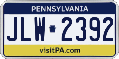 PA license plate JLW2392