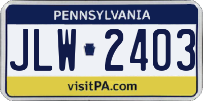 PA license plate JLW2403