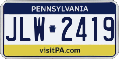 PA license plate JLW2419