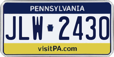 PA license plate JLW2430