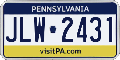 PA license plate JLW2431