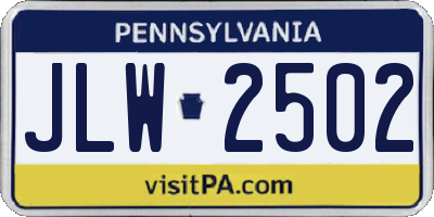 PA license plate JLW2502