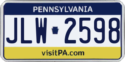 PA license plate JLW2598