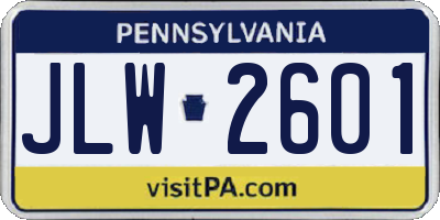 PA license plate JLW2601