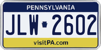 PA license plate JLW2602