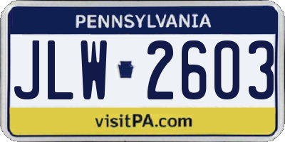 PA license plate JLW2603