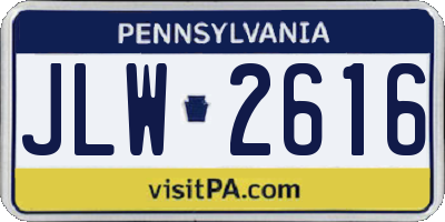 PA license plate JLW2616
