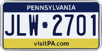 PA license plate JLW2701