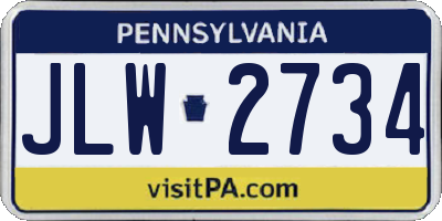 PA license plate JLW2734