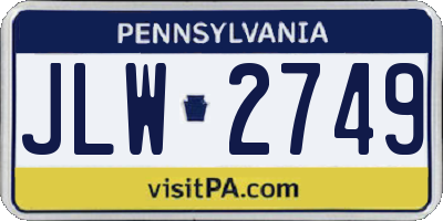 PA license plate JLW2749
