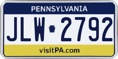 PA license plate JLW2792