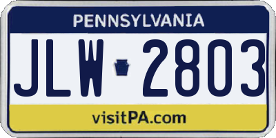 PA license plate JLW2803
