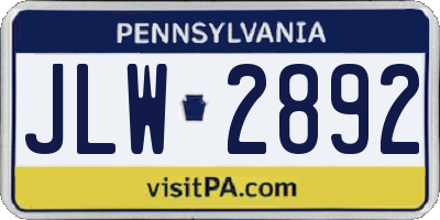 PA license plate JLW2892