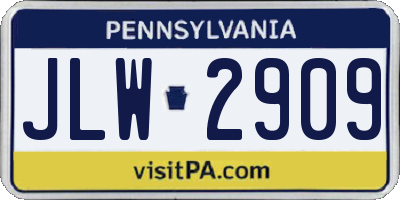 PA license plate JLW2909