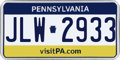 PA license plate JLW2933