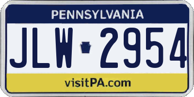 PA license plate JLW2954