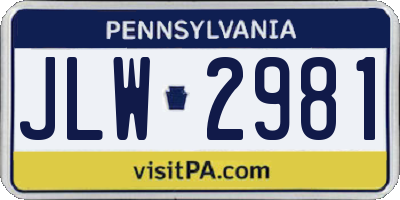 PA license plate JLW2981