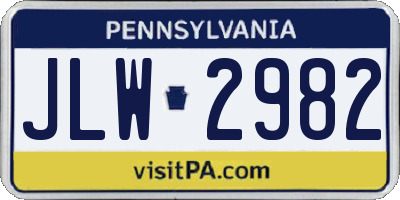 PA license plate JLW2982