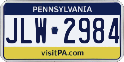 PA license plate JLW2984