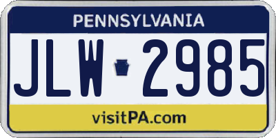 PA license plate JLW2985