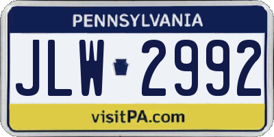 PA license plate JLW2992
