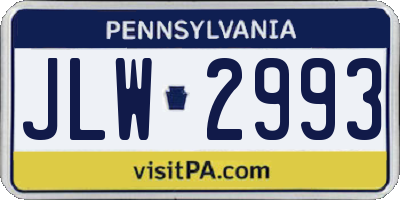 PA license plate JLW2993