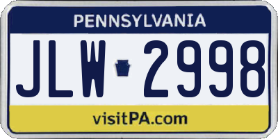 PA license plate JLW2998
