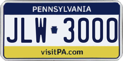 PA license plate JLW3000