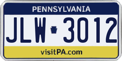 PA license plate JLW3012