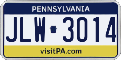 PA license plate JLW3014